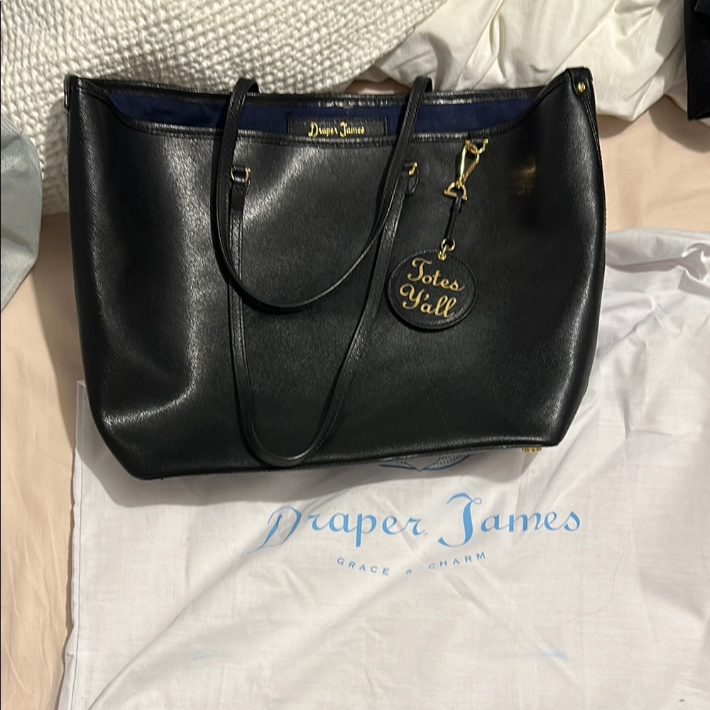 Draper James Black Leather Tote Bag